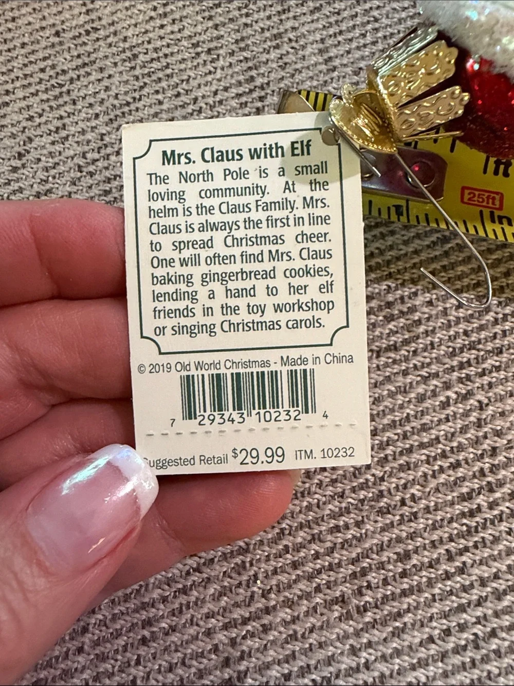 Old world Christmas retired ornament Pink Mrs. Claus with tags and box